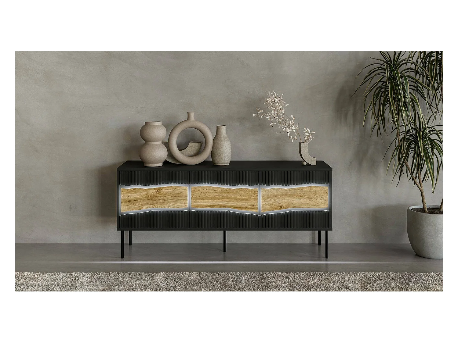 Meuble TV Vizela, une étagère, 40x143,5x61,5h cm Noir