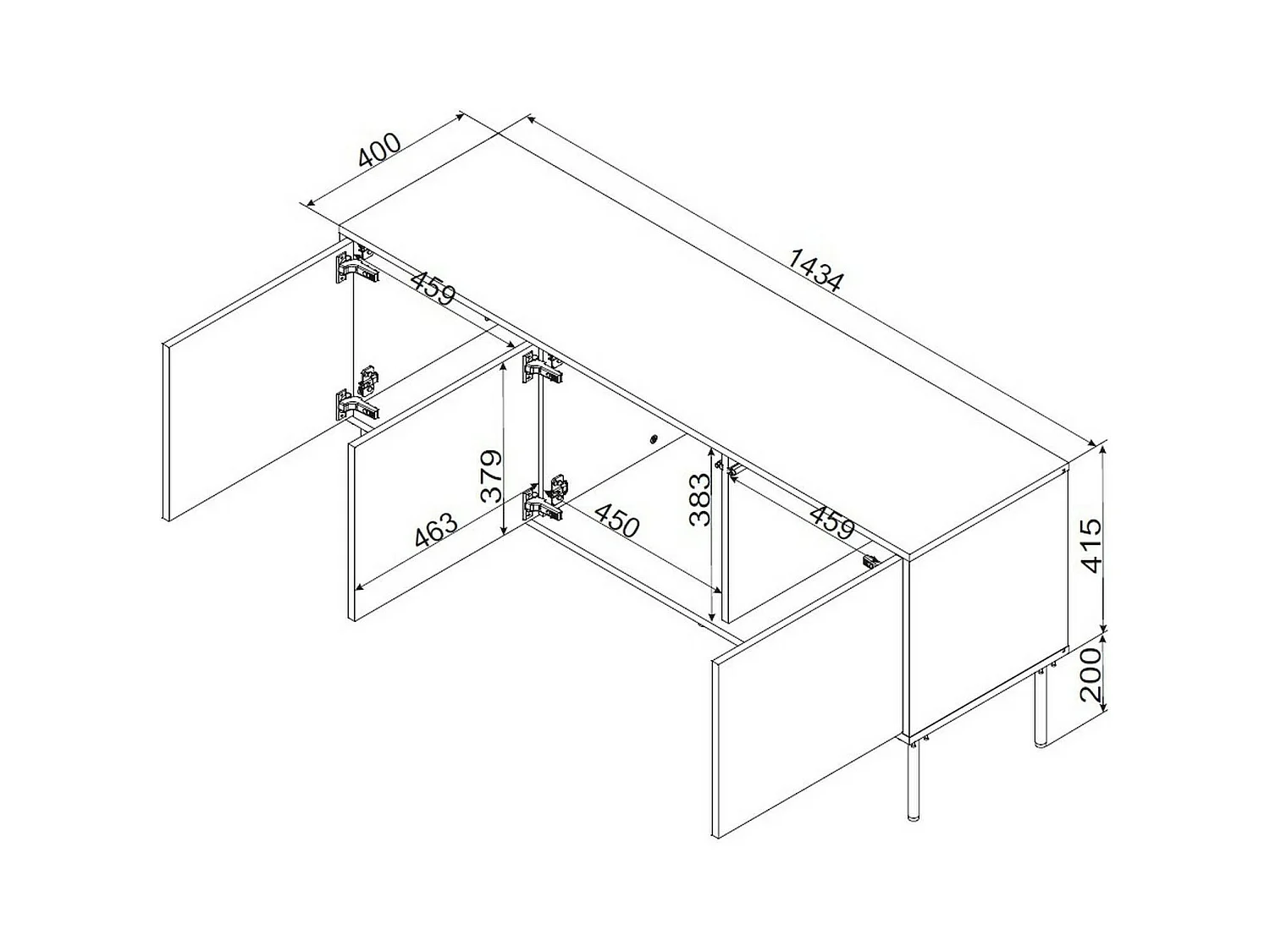 Meuble TV Vizela, une étagère, 40x143,5x61,5h cm Noir