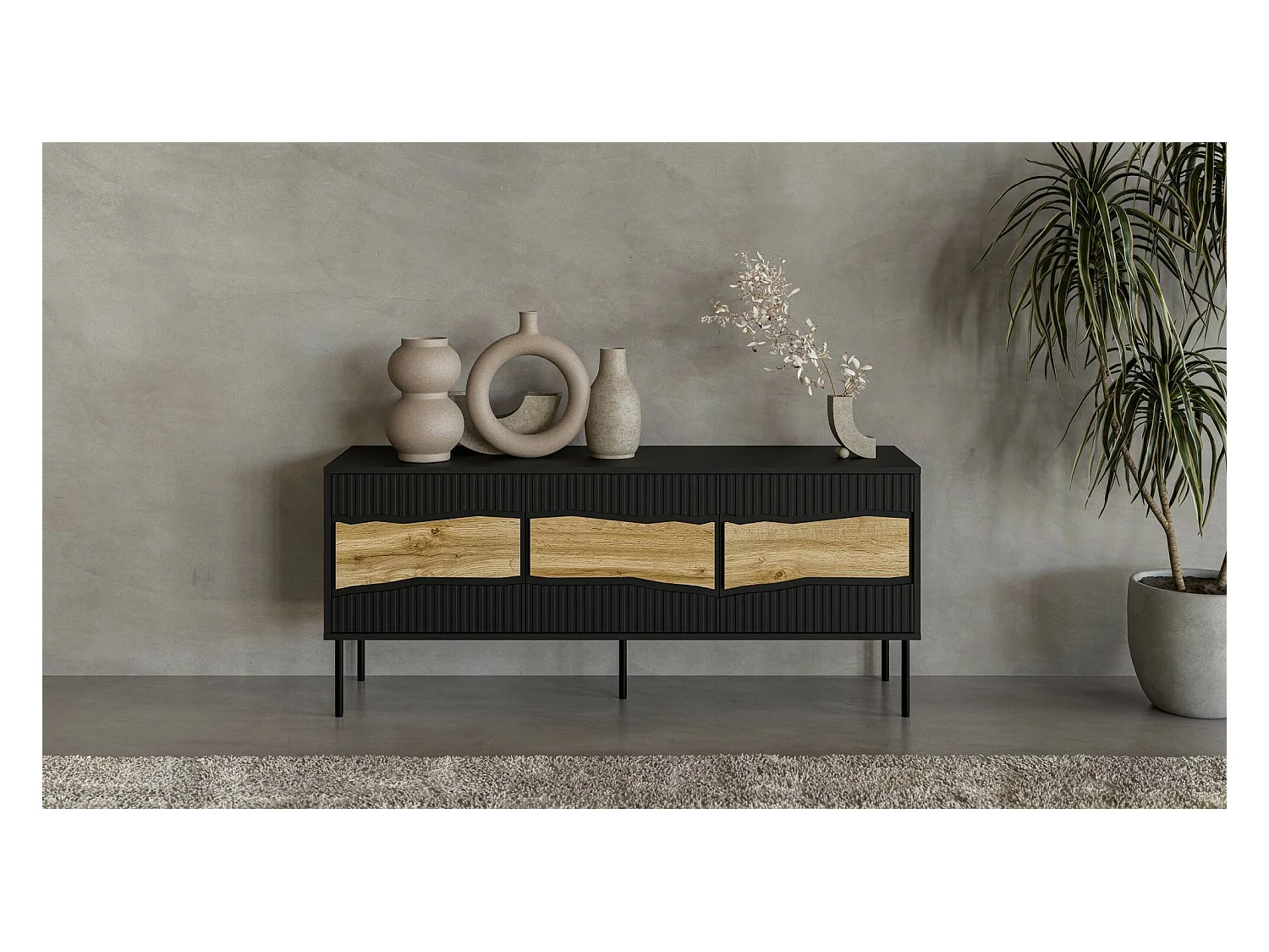 Meuble TV Vizela, une étagère, 40x143,5x61,5h cm Noir