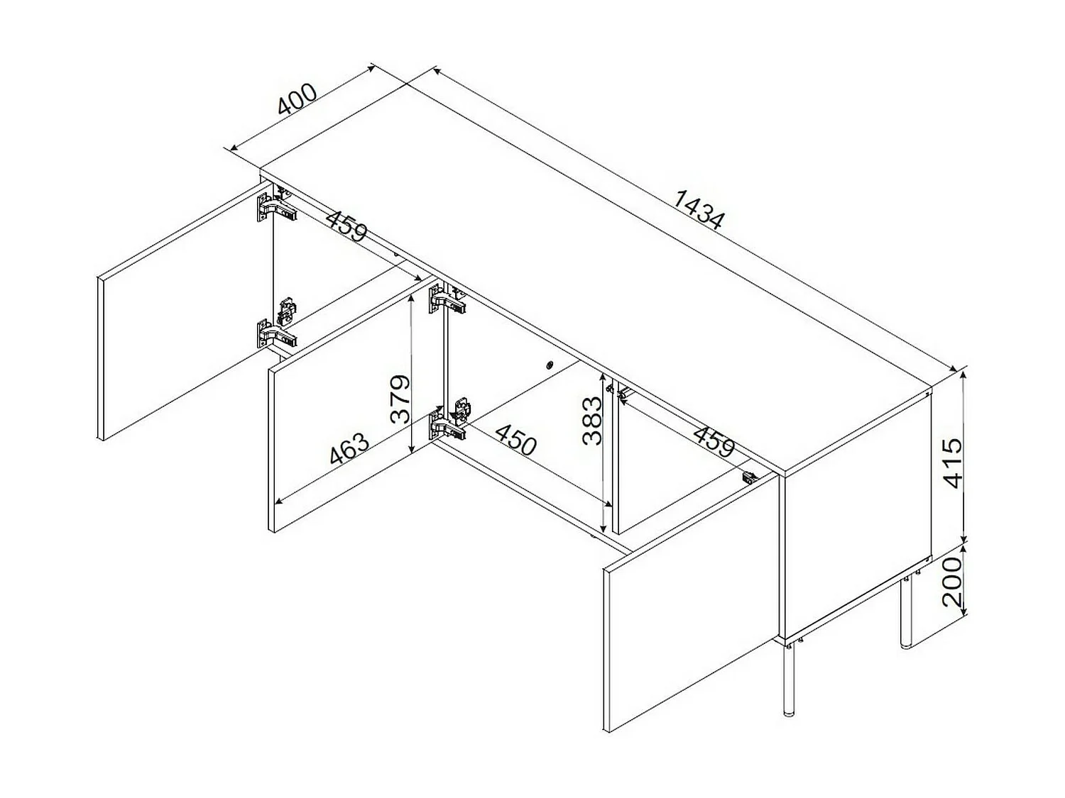 Mobile porta TV Novoli, Madia da salotto con tre ante battenti e tre vani interni, Con luci led, Rialzato da terra, 144x40 h62 cm, Nero e Rovere Nodi