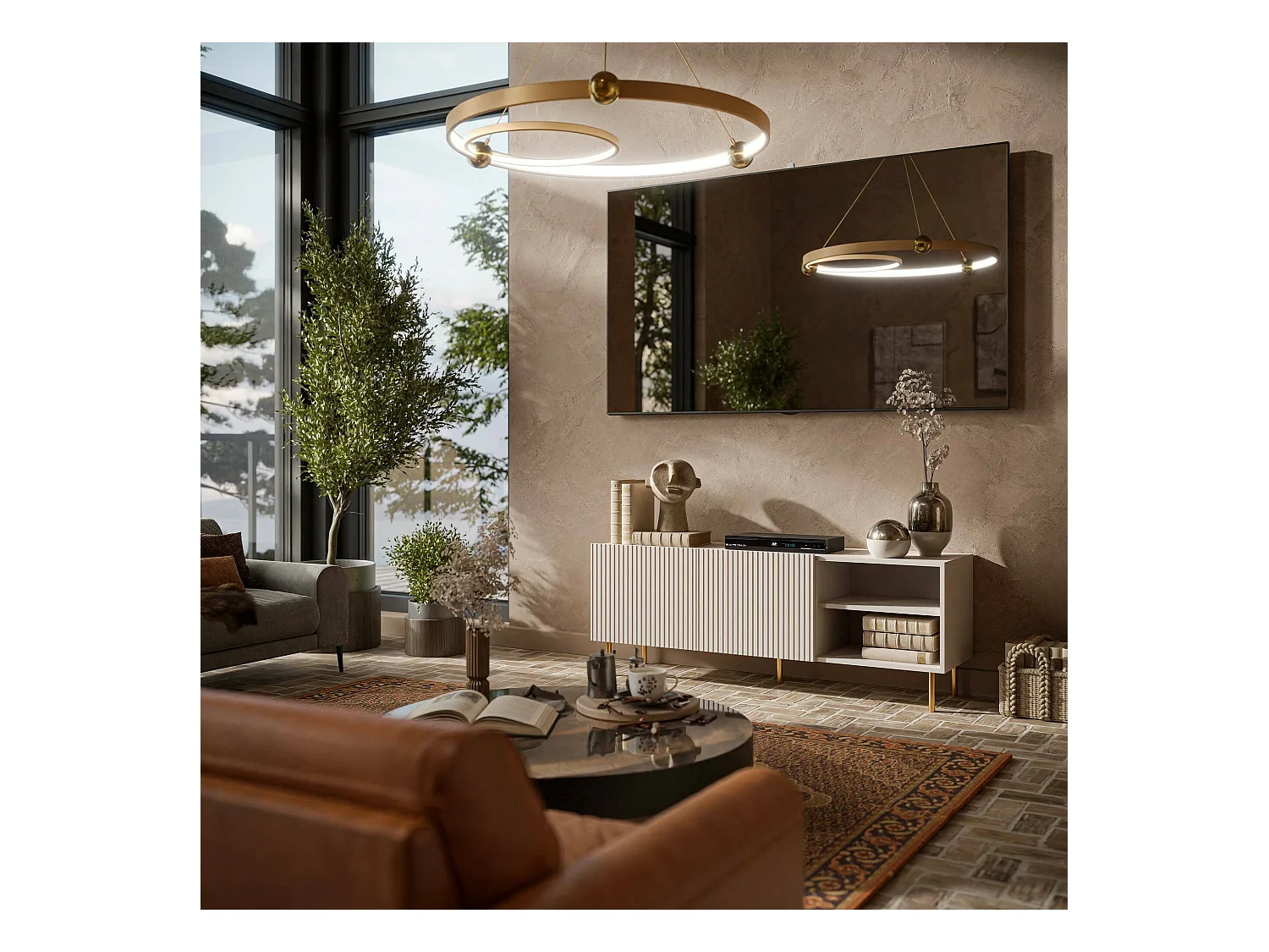 Meuble TV Beige "Guarda", 3 étagères, 42x150x52h cm