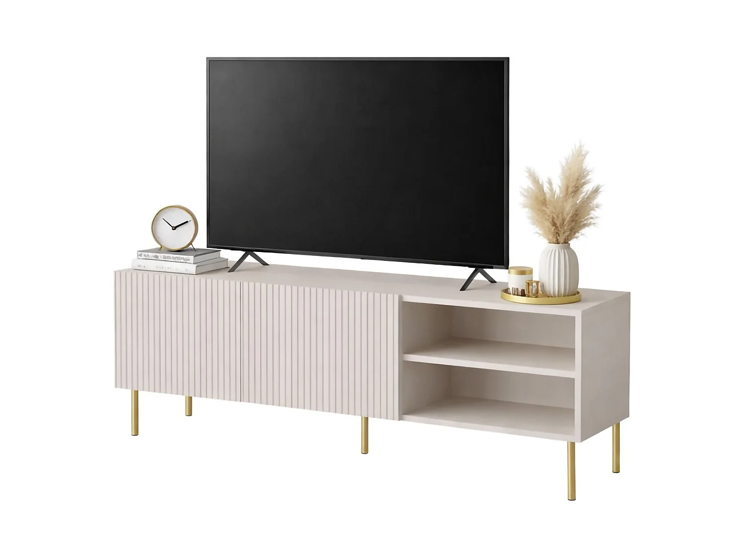 Mueble para TV Magnano, 3 estantes, 150x42x52h cm beige, 2 puertas, 6 compartimentos