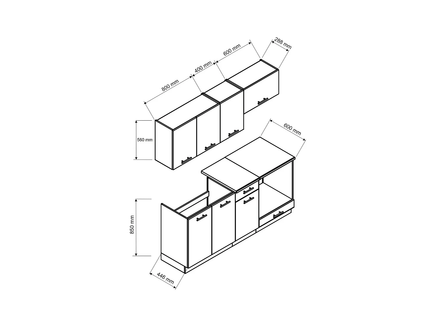 Cuisine Complète Graciosa, un Tiroir, Chêne Brun Nœuds