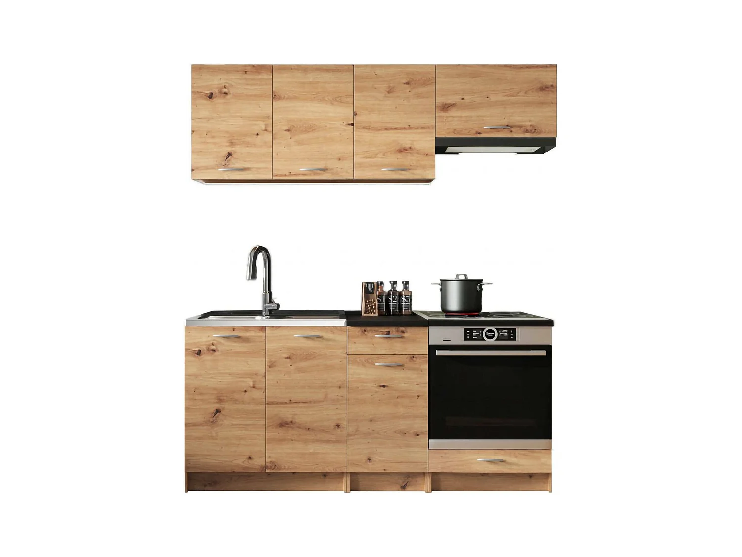 Cucina completa Teano, Set compatto e funzionale con ante e cassetto, Rovere Nodi