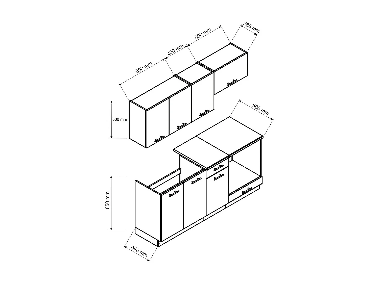 Cuisine Complète Graciosa, un Tiroir, Chêne Brun Nœuds