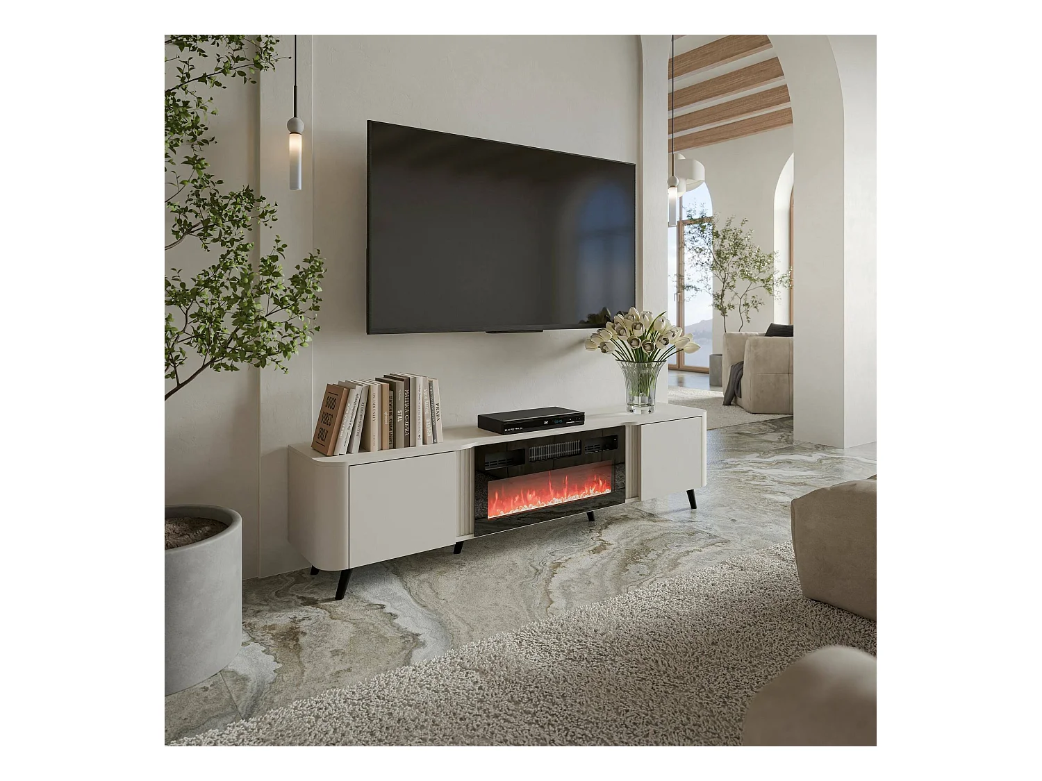 Meuble TV Tomar, 2 étagères, 40x190,5x58h cm Beige