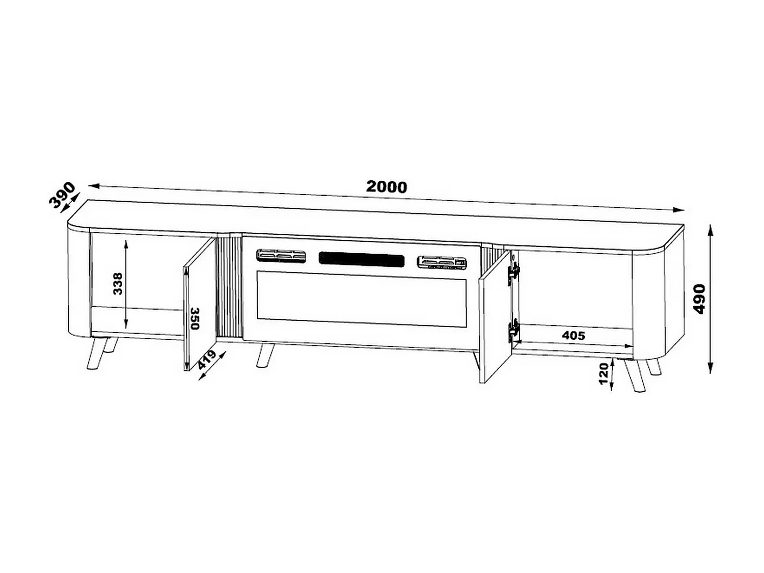 Meuble TV Tomar, 2 étagères, 40x190,5x58h cm Beige