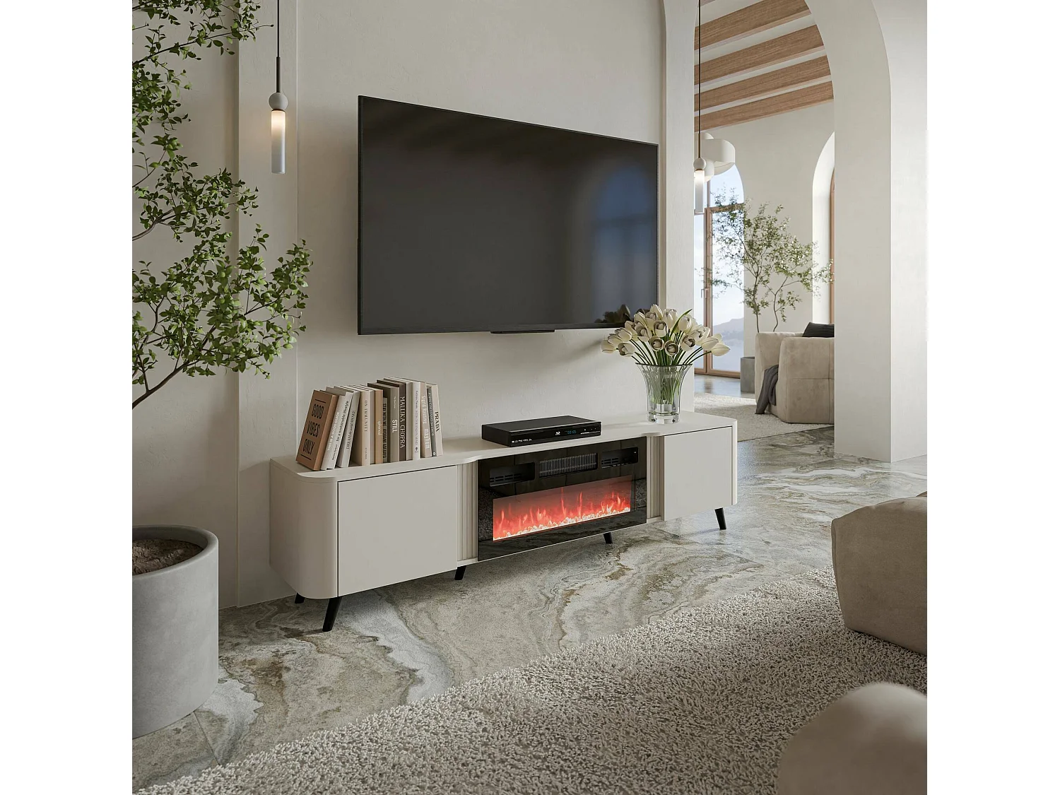 TV-Möbel Tomar, 2 Regale, 40x190,5x58H cm Beige