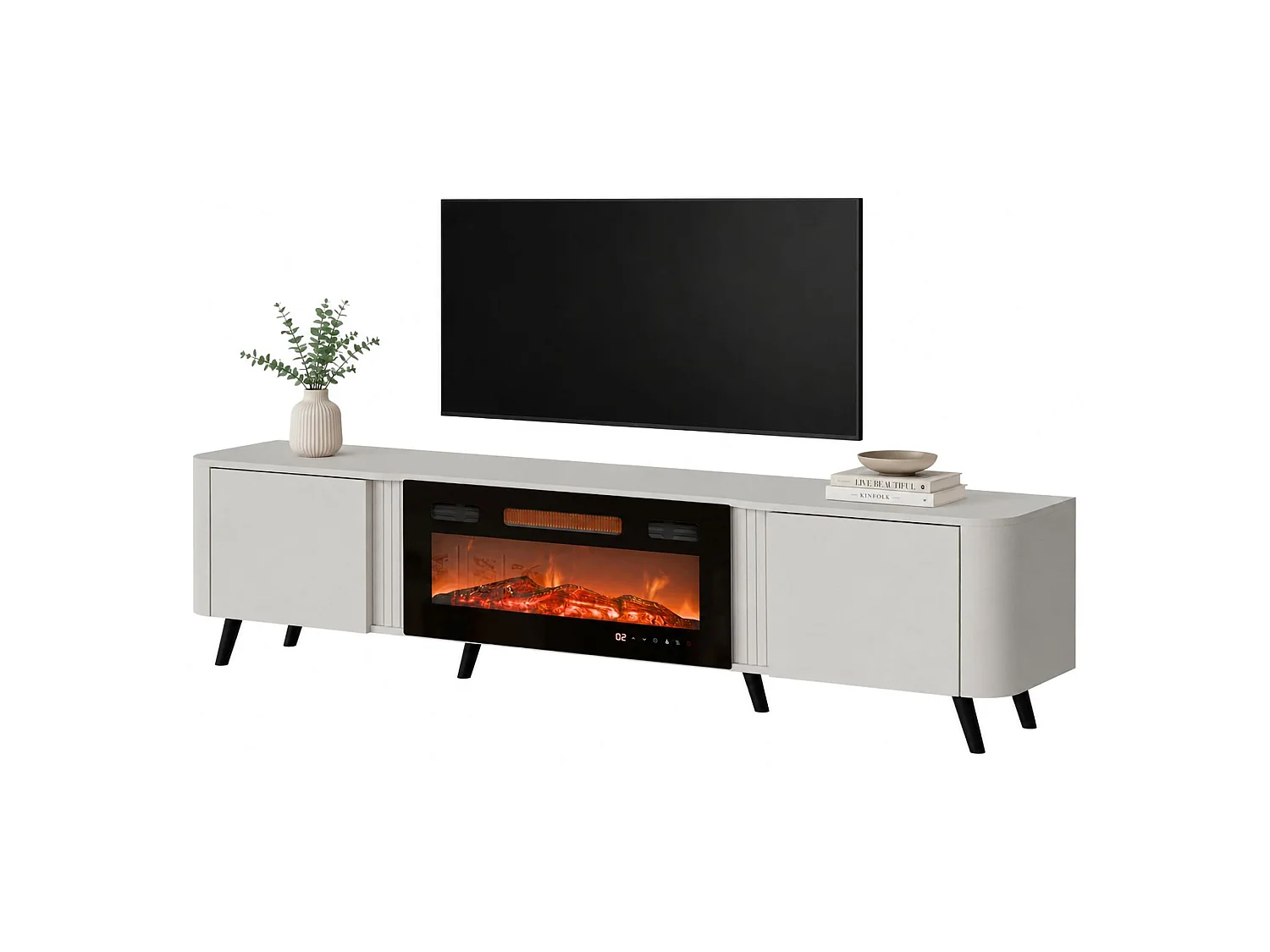 Meuble TV Tomar, 2 étagères, 40x190,5x58h cm Beige