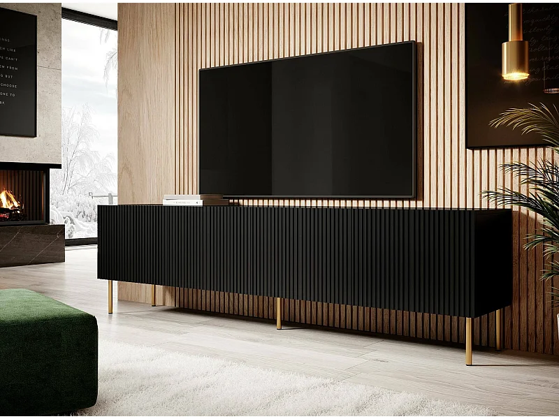 Mobile Porta tv Ovar, 4 Ripiani, 42x200x52h cm Nero