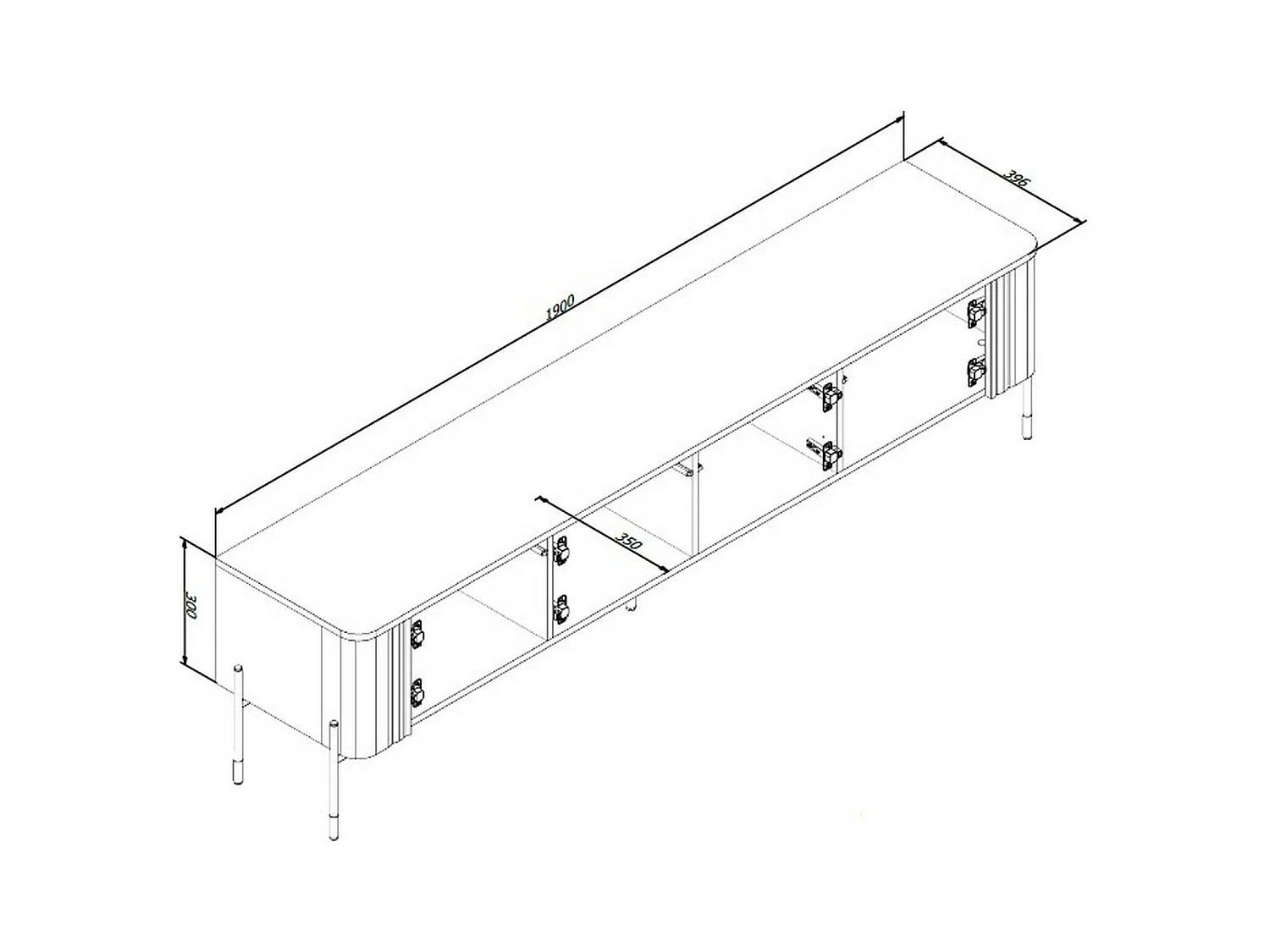 Meuble TV Fiaes, une étagère, 39,6x190x50h cm Blanc