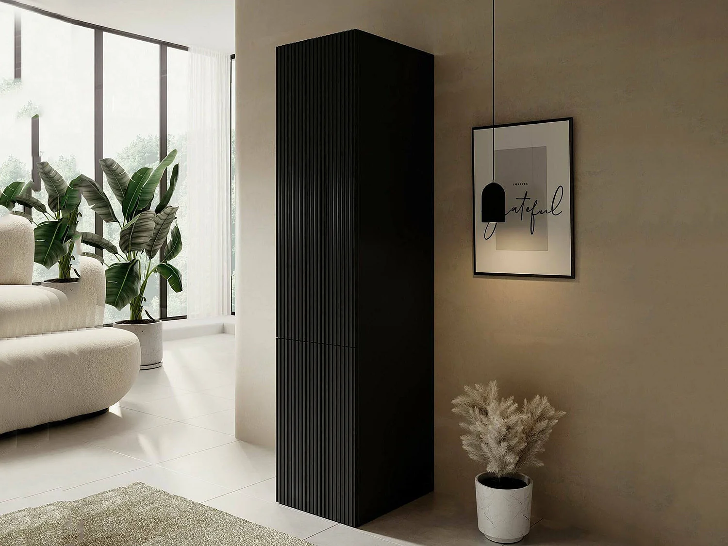 Armadio Multiuso 1 Anta Abrantes, 4 Ripiani, 55.5x198.5h cm Nero