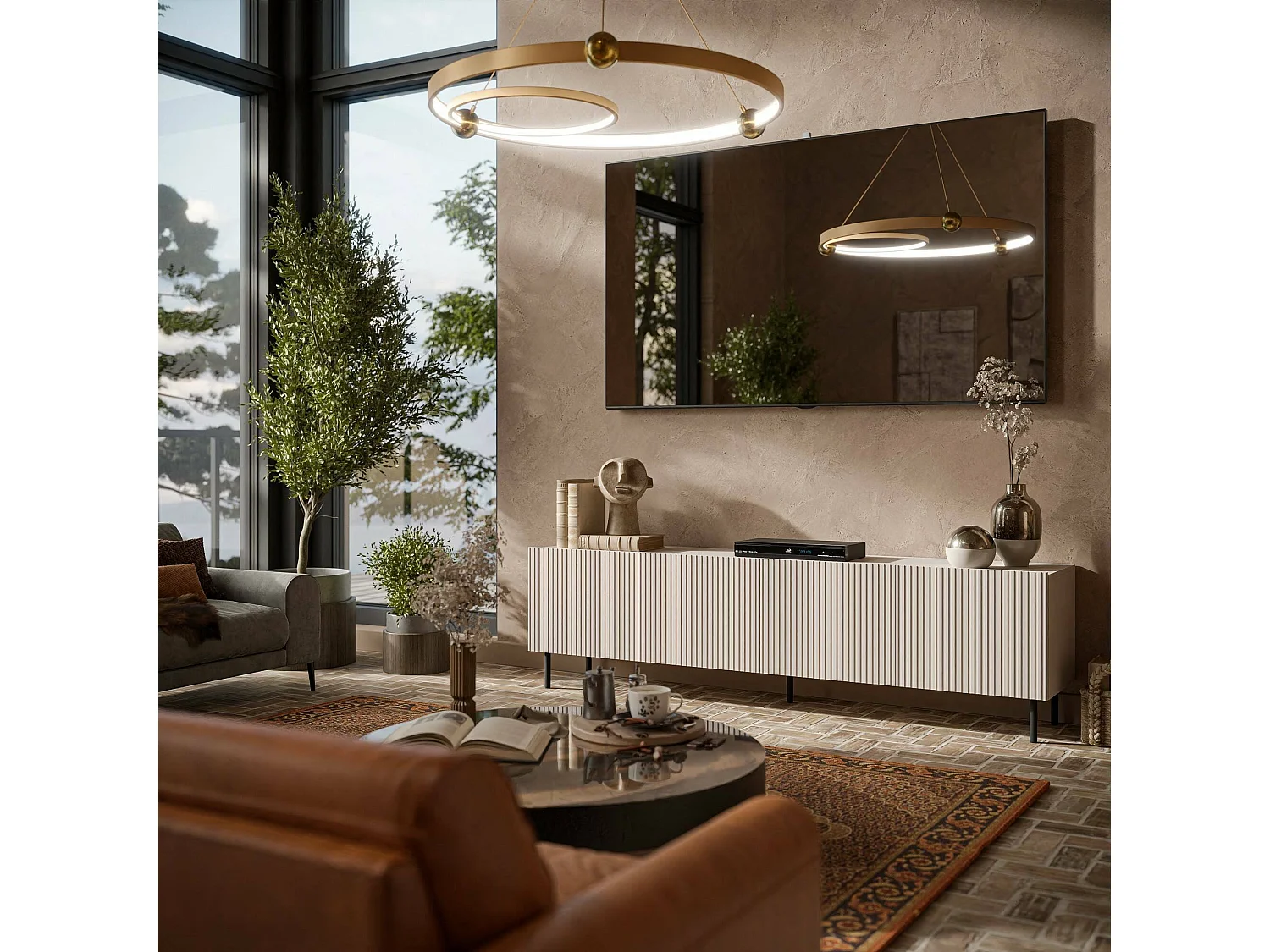 Mobile Porta tv Gandra, 4 Ripiani, 42x200x52h cm Beige