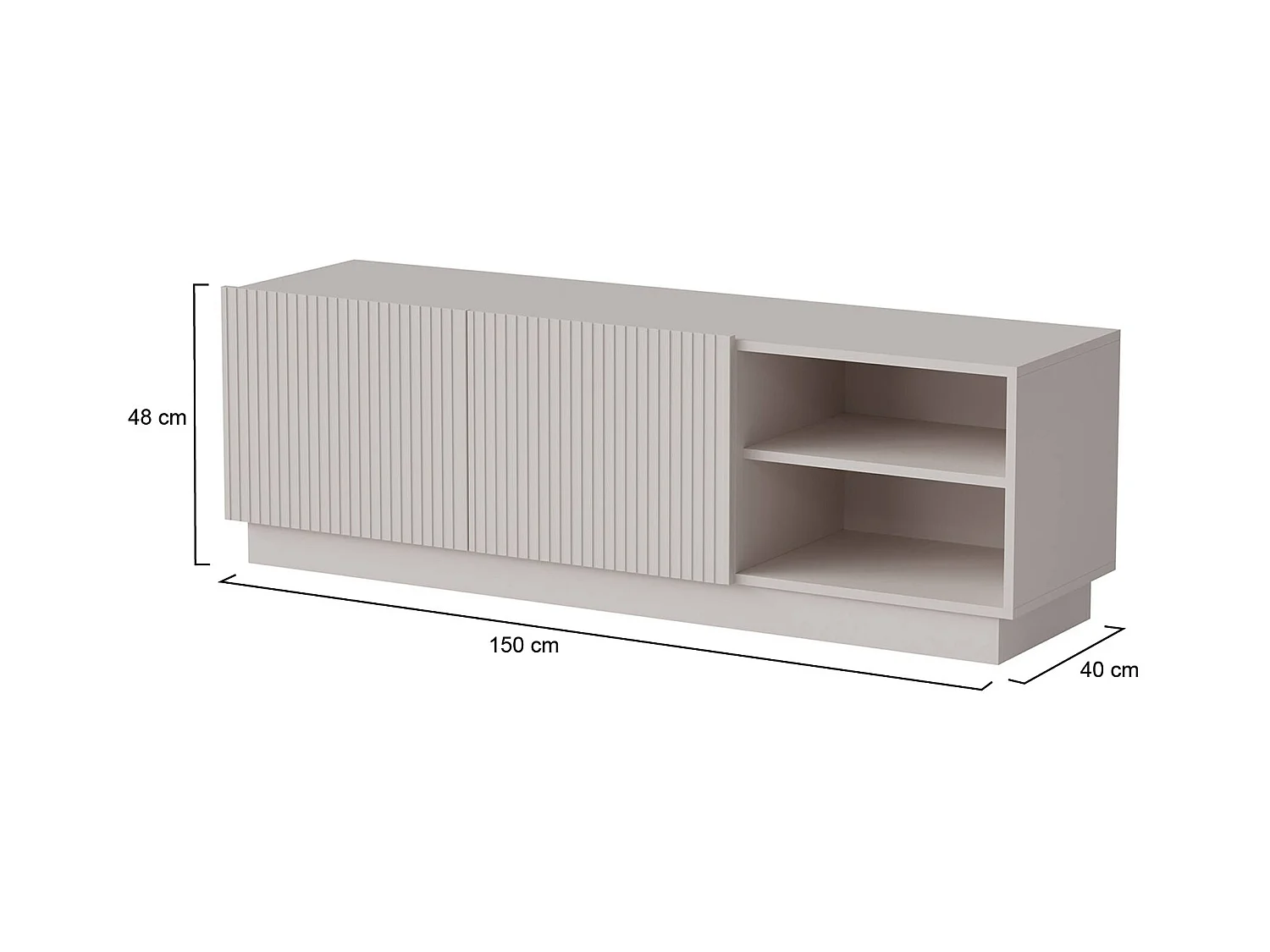 Mobile porta TV Finita, Madia da salotto con due ante battenti, Design minimal e moderno, 150x40 h48 cm, Beige