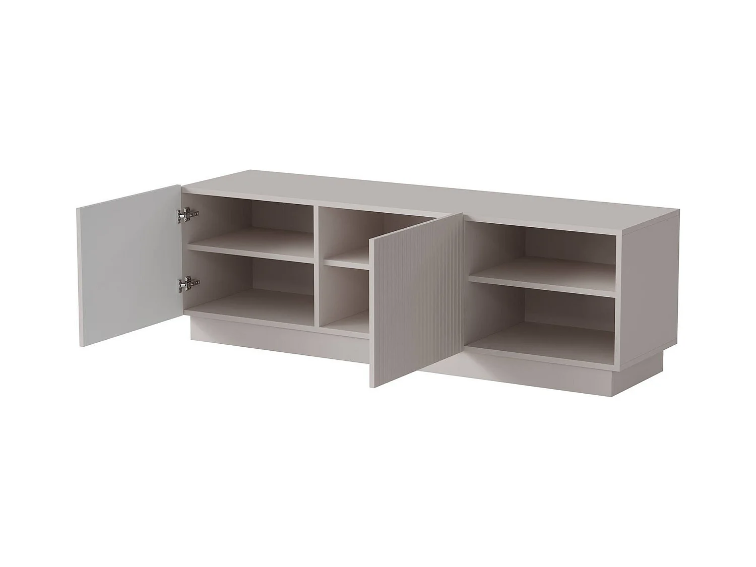 Mobile porta TV Finita, Madia da salotto con due ante battenti, Design minimal e moderno, 150x40 h48 cm, Beige