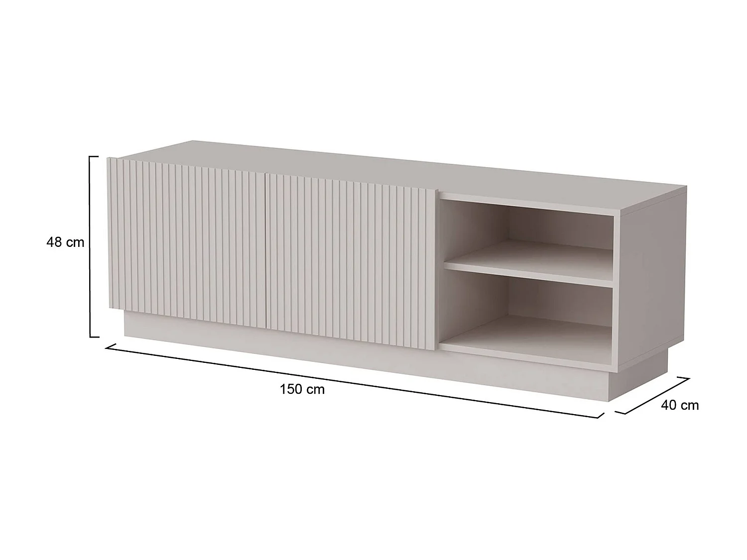 Meuble TV Lagoa, 3 étagères, 40x150x48h cm Beige