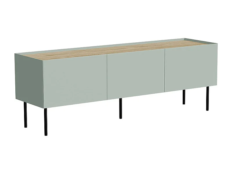 Mobile porta TV Calanna, Madia da salotto con tre ante battenti e tre vani interni, Rialzato da terra, 150x40 h52 cm, Verde e Rovere