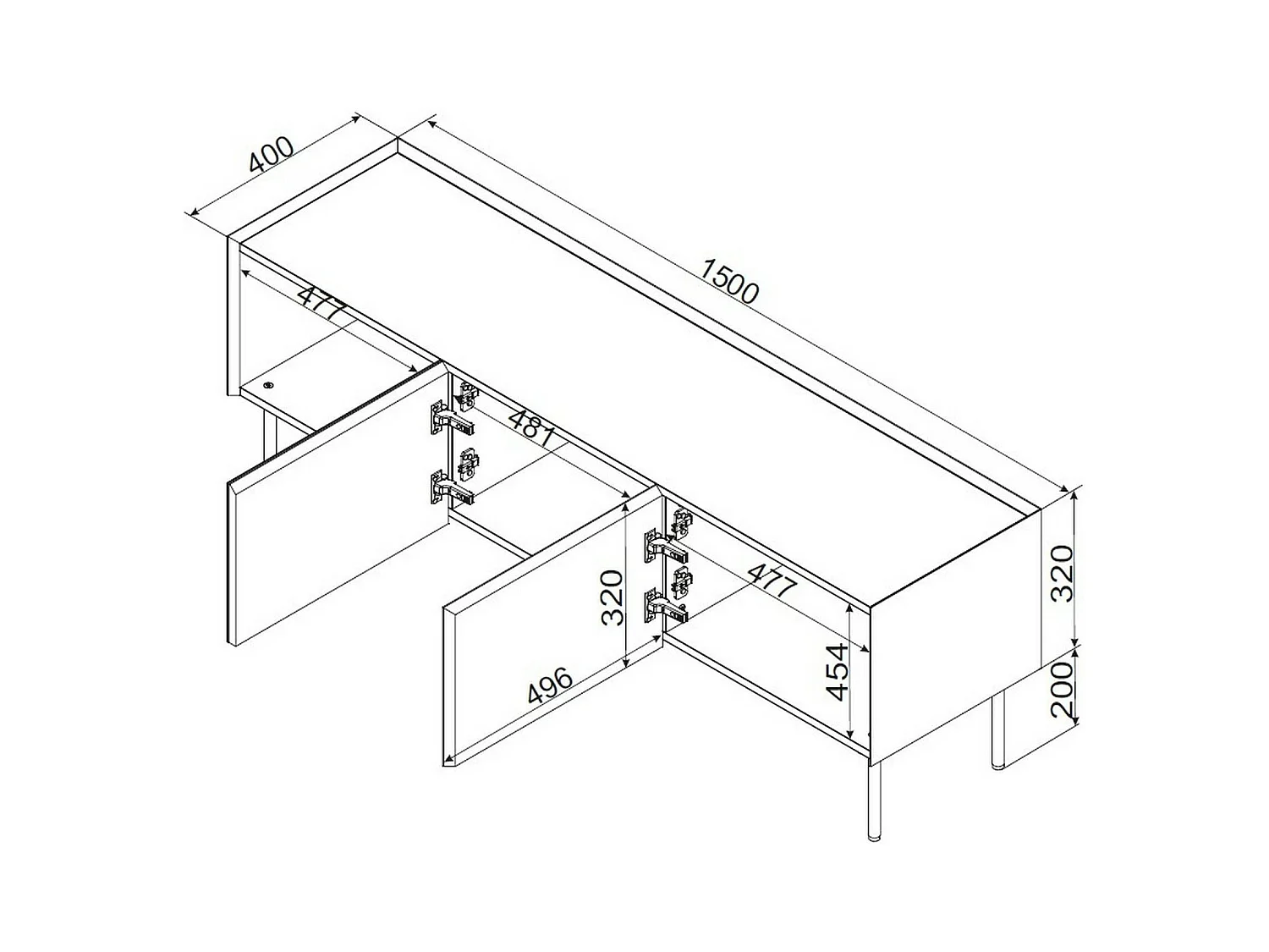 Meuble TV Vendas, avec étagère, 40x150x52h cm Vert Chêne