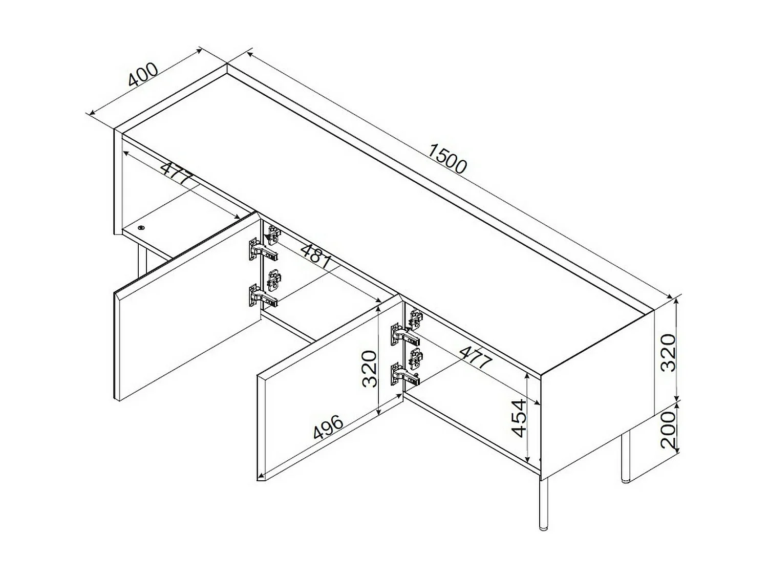 Meuble TV Vendas, avec étagère, 40x150x52h cm Vert Chêne