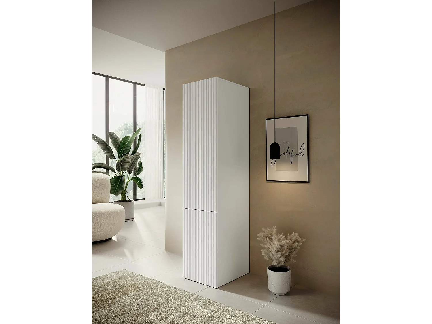 Armoire Multifonctions 1 Porte Abrantes, 4 Étagères, 55,5x198,5h cm Blanc