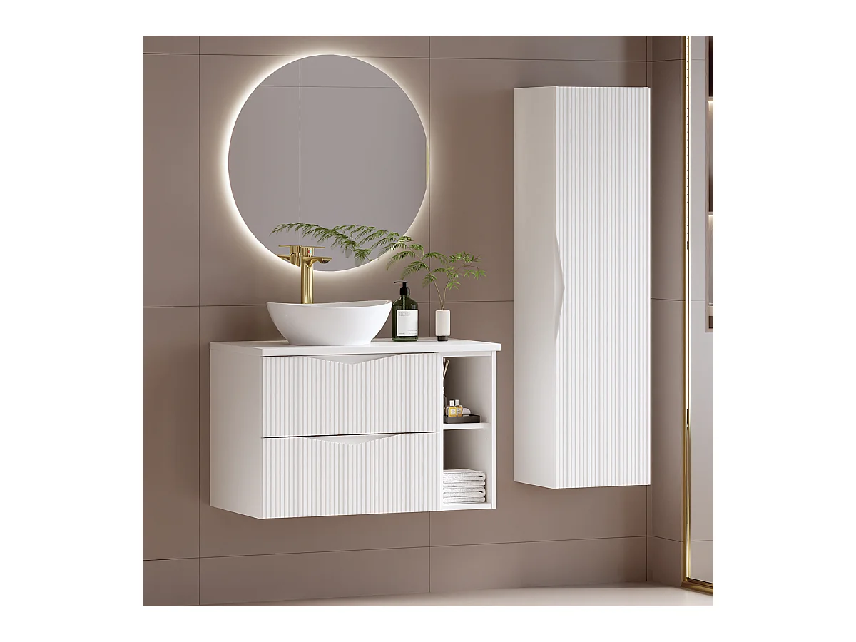 Meuble sous-vasque 80cm 2 niches plan de toilette Tao Blanc