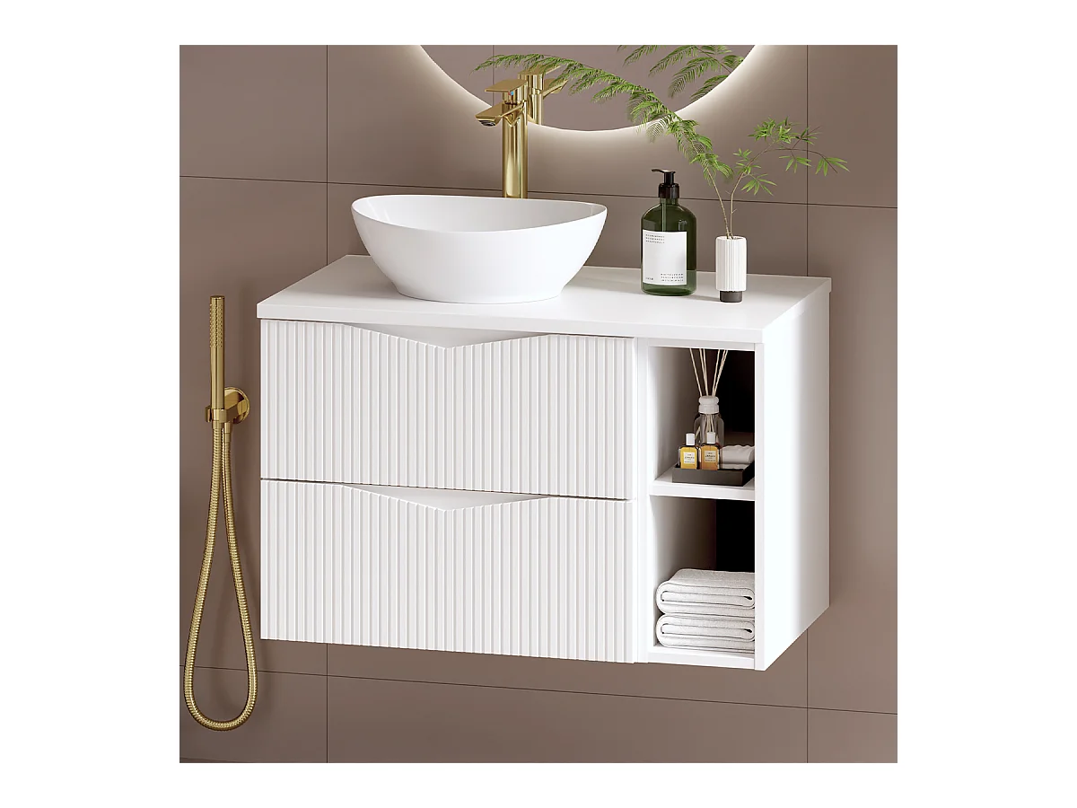 Meuble sous-vasque 80cm 2 niches plan de toilette Tao Blanc