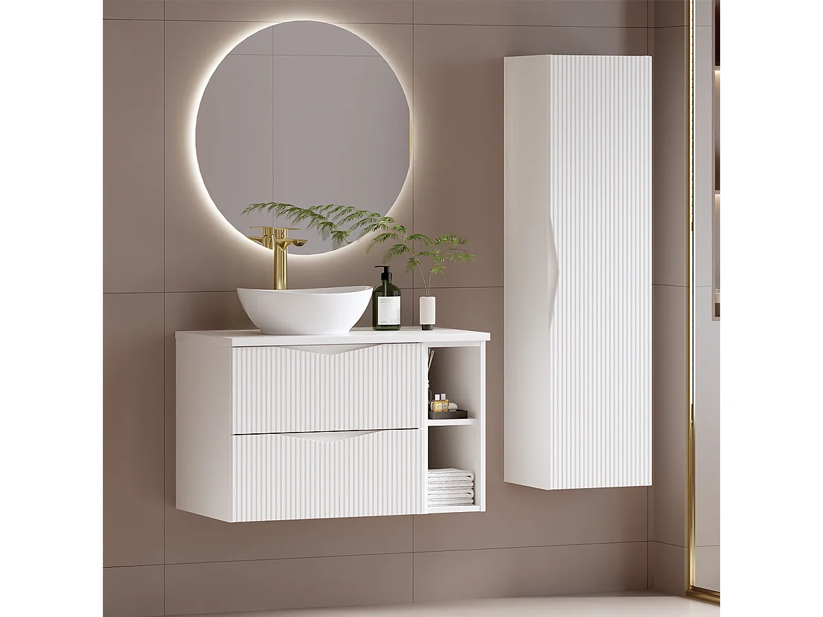 Meuble sous-vasque 80cm 2 niches plan de toilette Tao Blanc