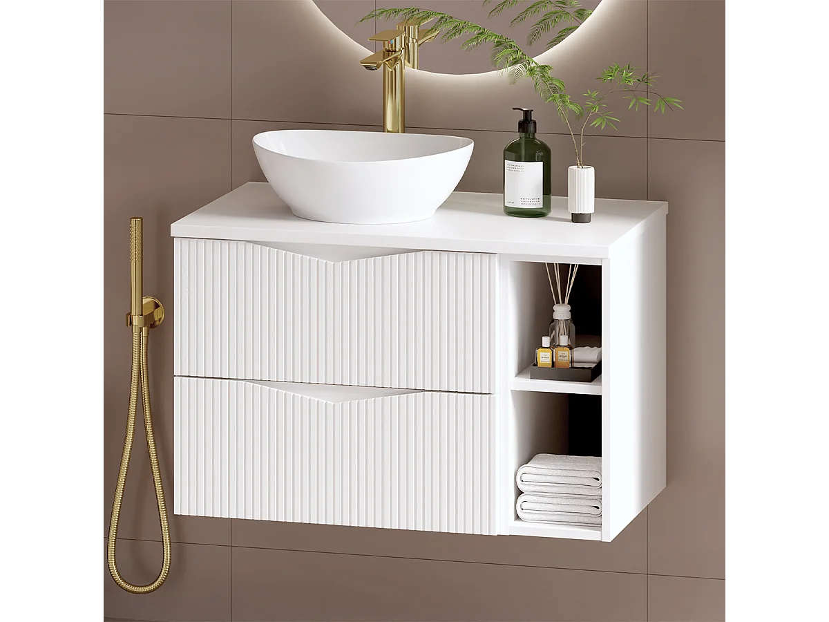 Meuble sous-vasque 80cm 2 niches plan de toilette Tao Blanc
