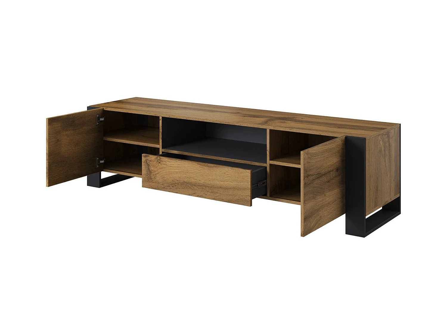 Meuble TV Sines, 3 étagères, 44x180x48h cm Chêne Nodé Marron