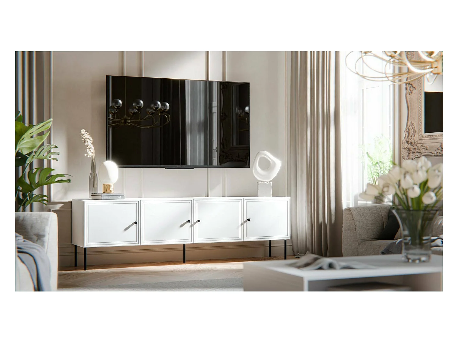 Meuble TV Felgueiras, une étagère, 40x201x60h cm Blanc