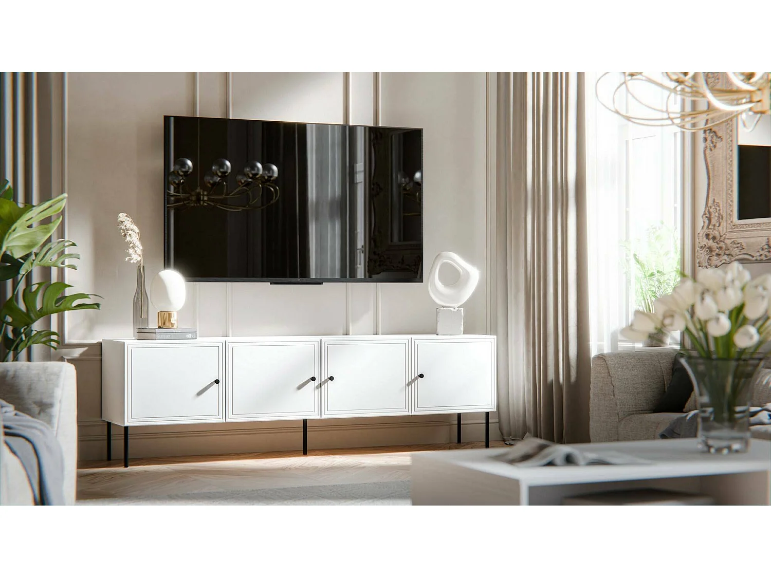 Meuble TV Felgueiras, une étagère, 40x201x60h cm Blanc