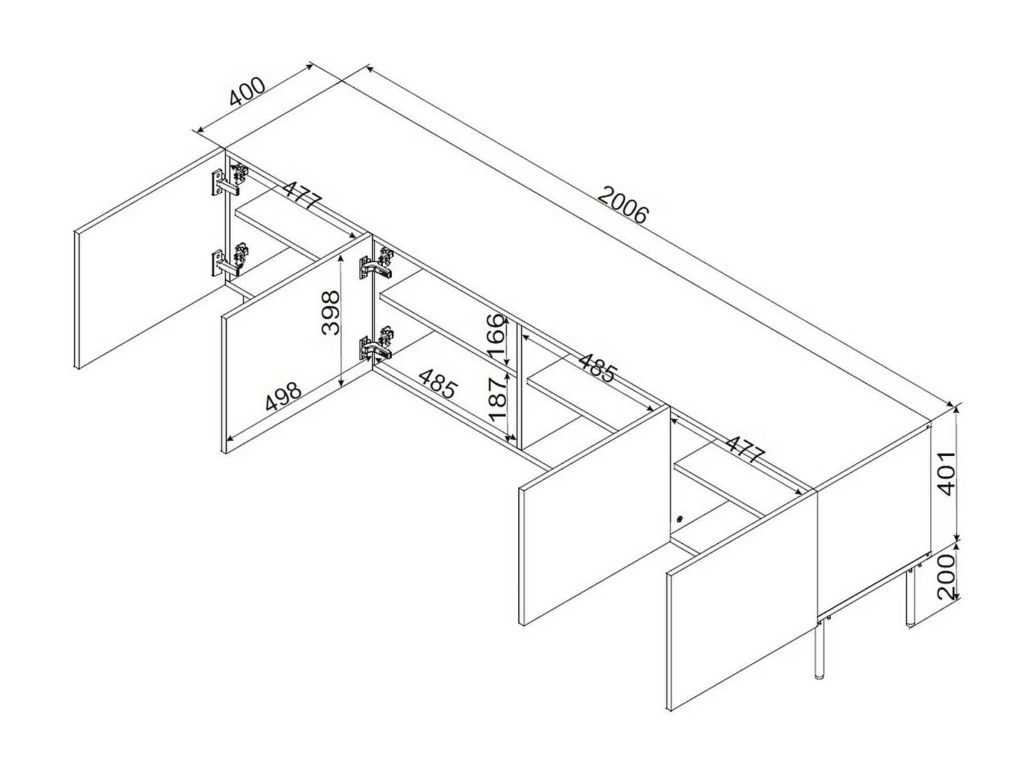 Meuble TV Felgueiras, une étagère, 40x201x60h cm Blanc