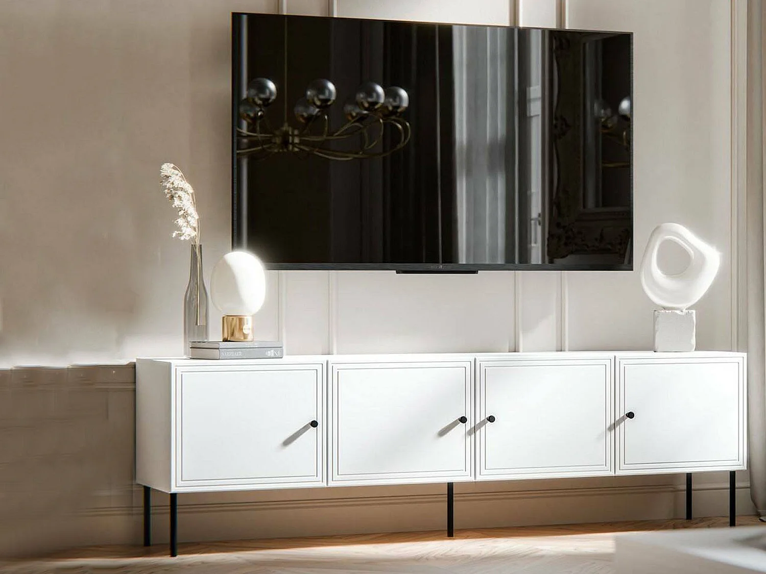 Meuble TV Felgueiras, une étagère, 40x201x60h cm Blanc
