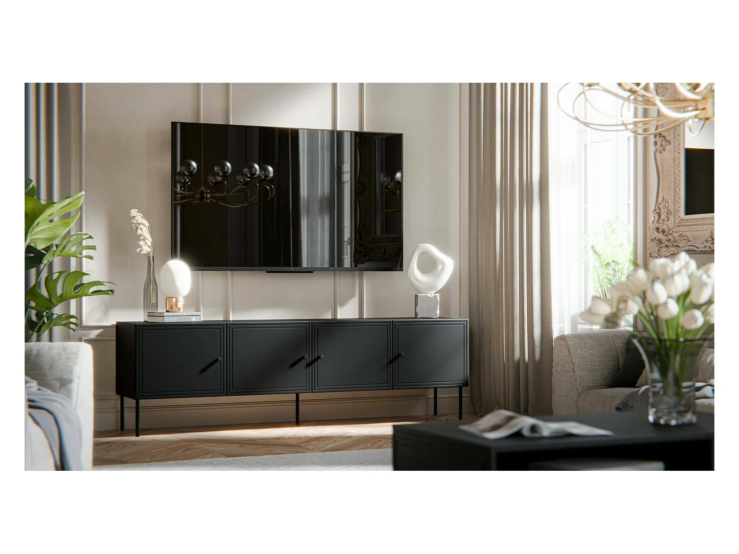 Meuble TV Felgueiras, une étagère, 40x201x60h cm Noir