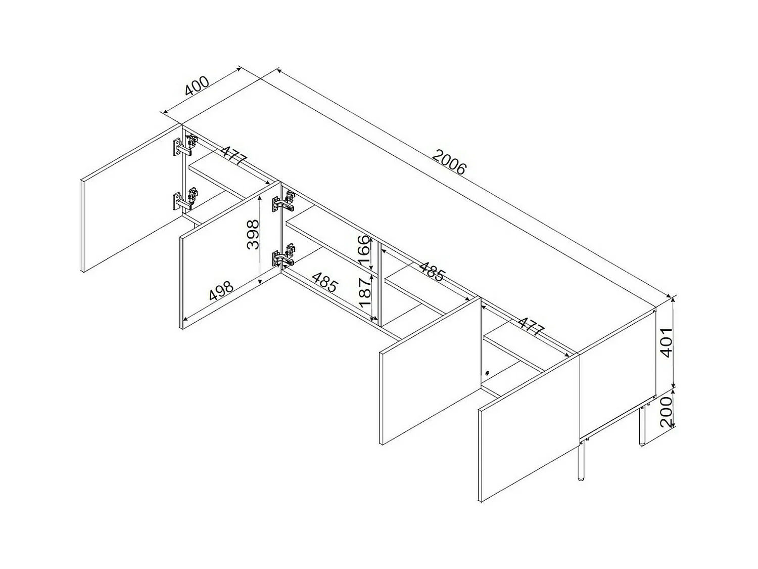 Meuble TV Felgueiras, une étagère, 40x201x60h cm Noir