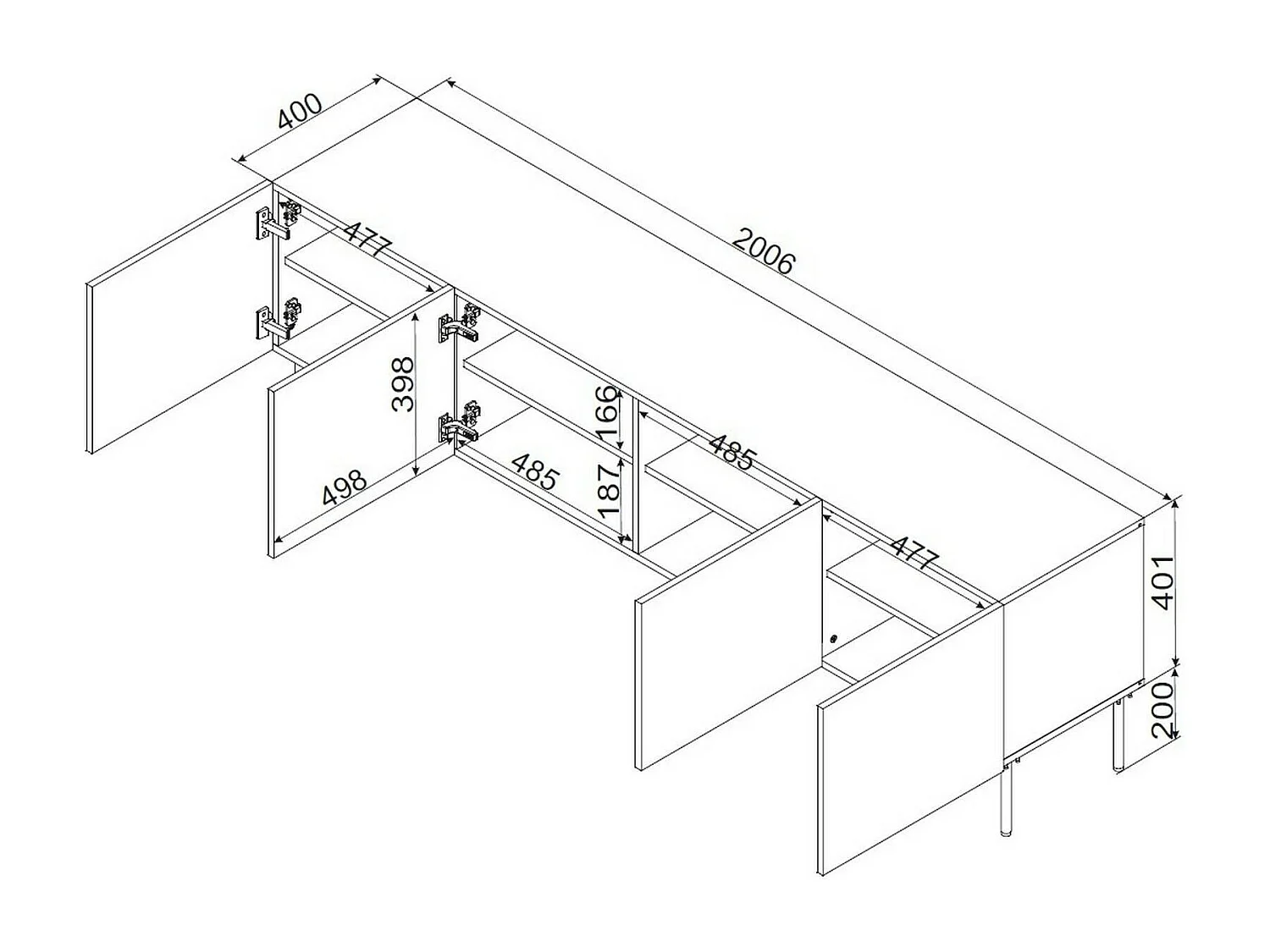 Meuble TV Felgueiras, une étagère, 40x201x60h cm Noir