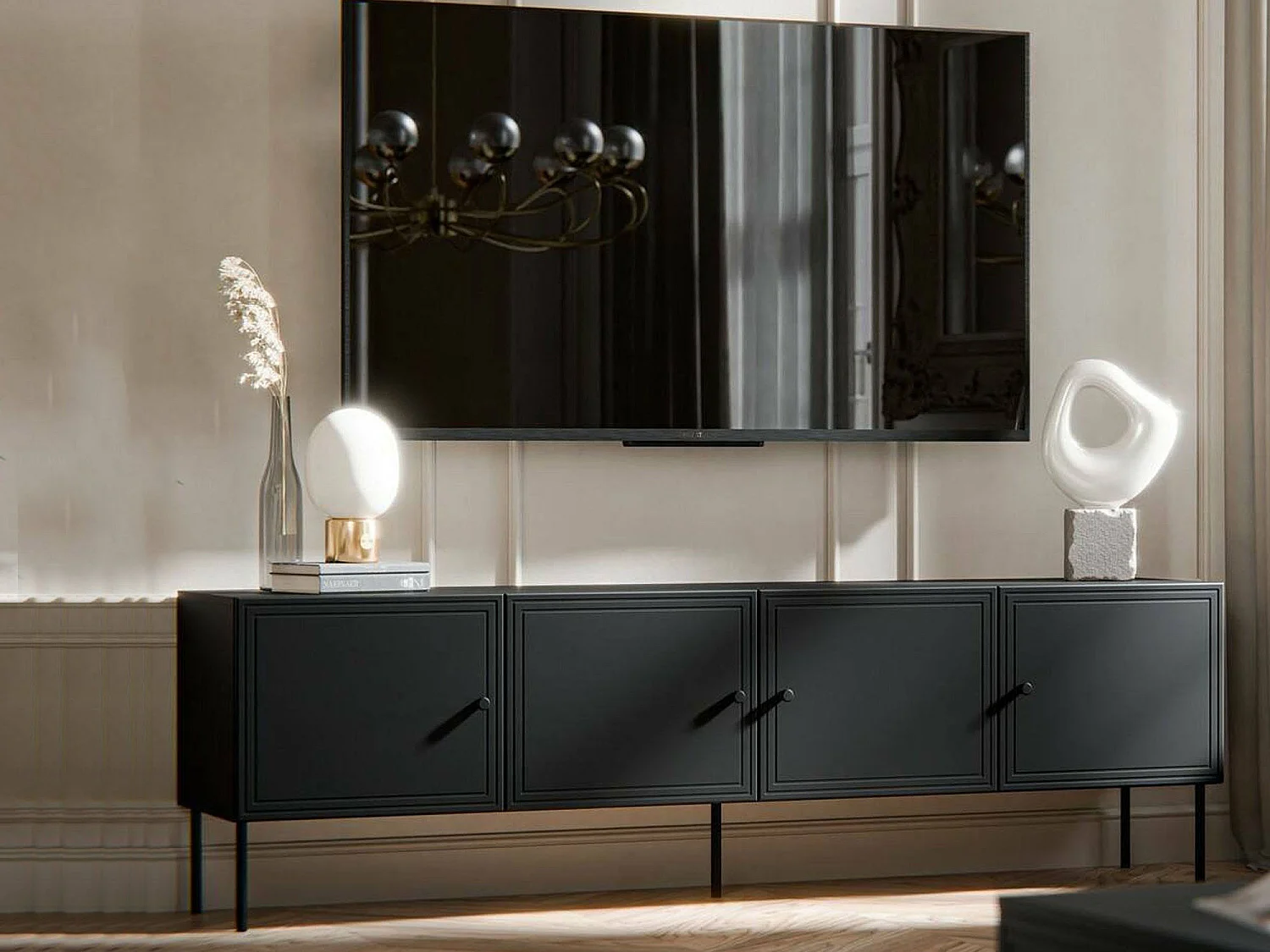 Meuble TV Felgueiras, une étagère, 40x201x60h cm Noir