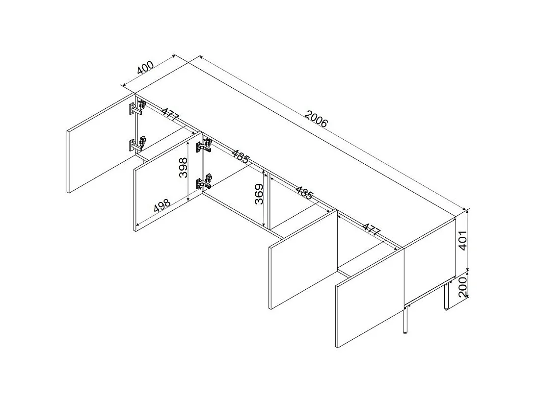 Meuble TV Trofa, une étagère, 42x200,5x60h cm Beige