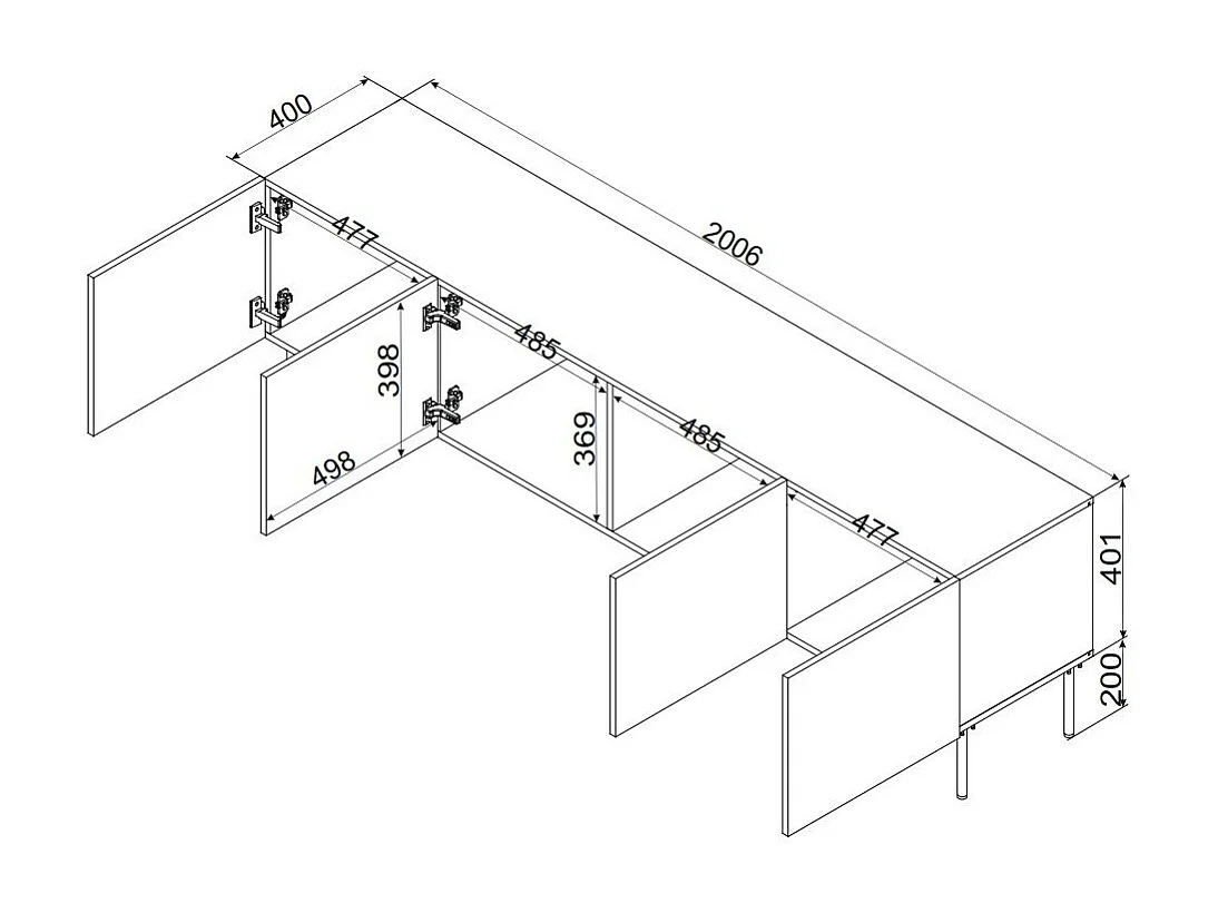 Meuble TV Trofa, une étagère, 42x200,5x60h cm Beige