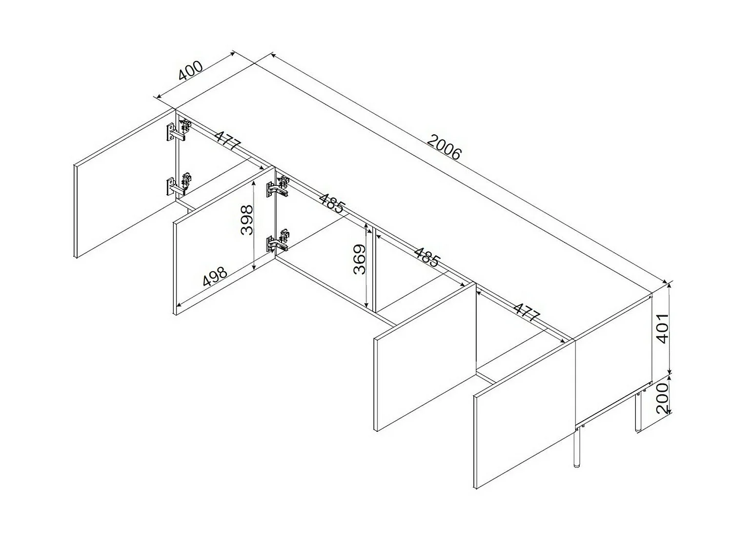 Meuble TV Trofa, une étagère, 42x200,5x60h cm Beige