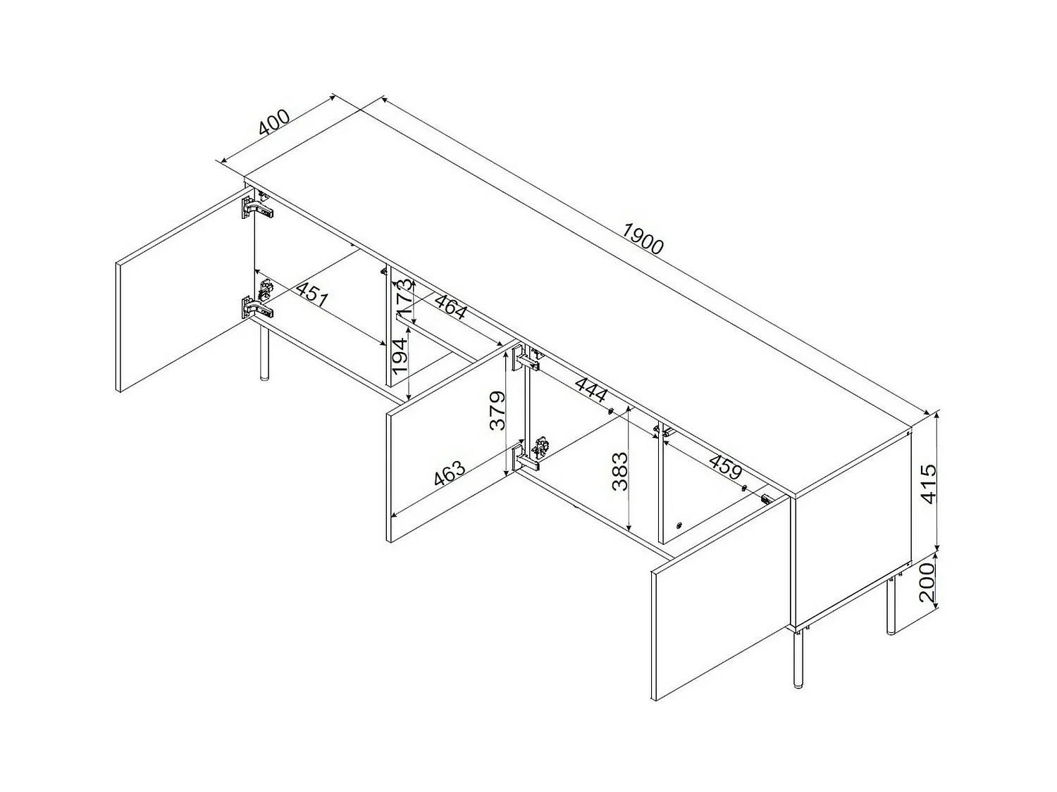 Meuble TV Feira, 2 étagères, 40x190x61.5h cm Beige