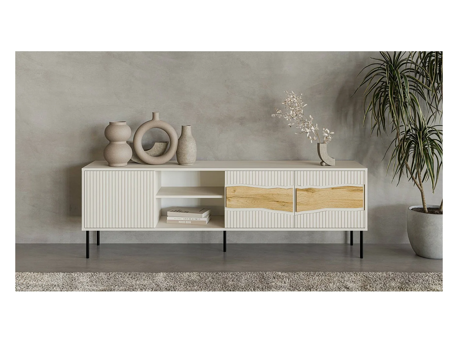 Meuble TV Feira, 2 étagères, 40x190x61.5h cm Beige