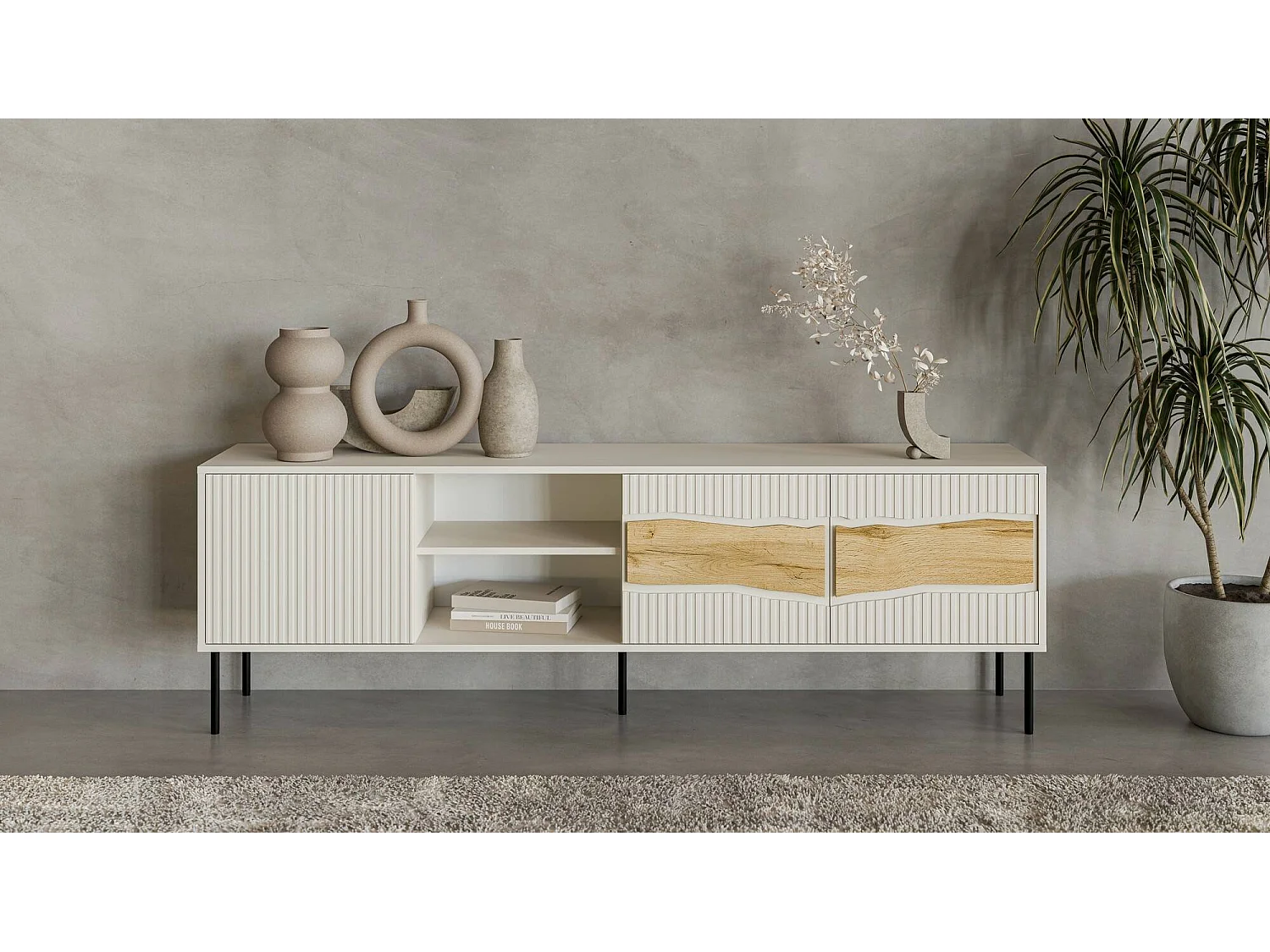 Meuble TV Feira, 2 étagères, 40x190x61.5h cm Beige
