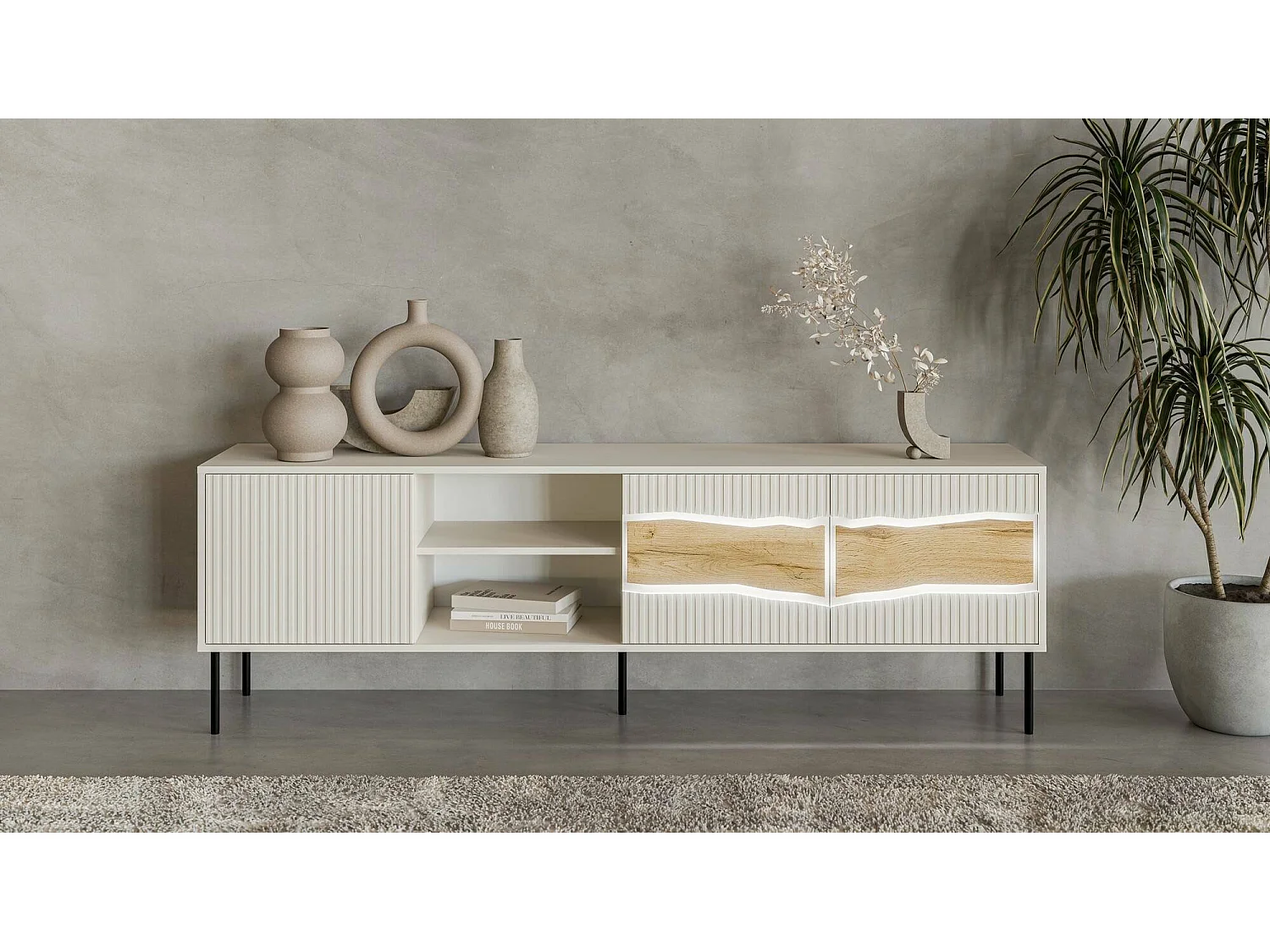 Meuble TV Feira, 2 étagères, 40x190x61.5h cm Beige