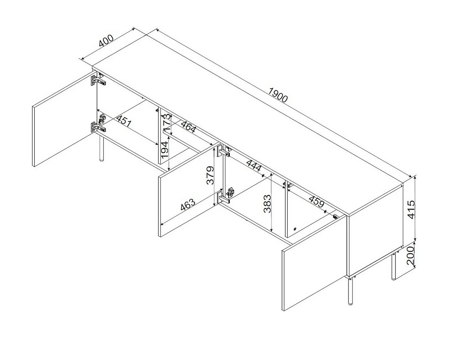 Meuble TV Feira, 2 étagères, 40x190x61.5h cm Beige