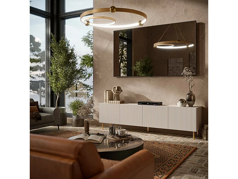 Mobile Porta tv Ovar, 4 Ripiani, 42x200x52h cm Beige