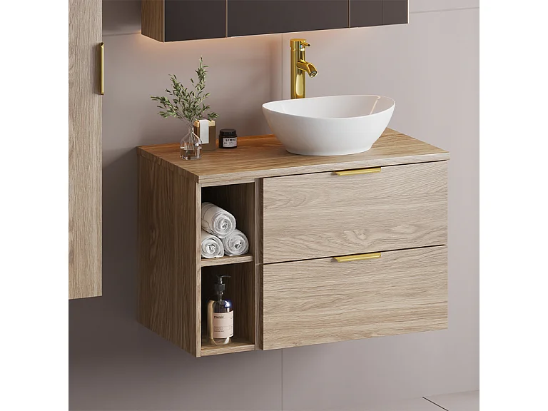 Meuble sous-vasque 80cm 2 niches plan de toilette Astrid Bois