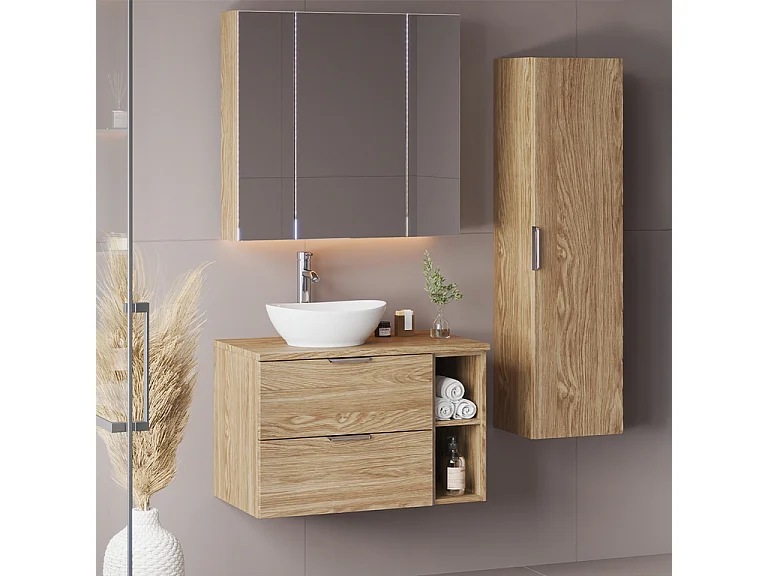 Meuble sous-vasque 80cm 2 niches plan de toilette Astrid Bois