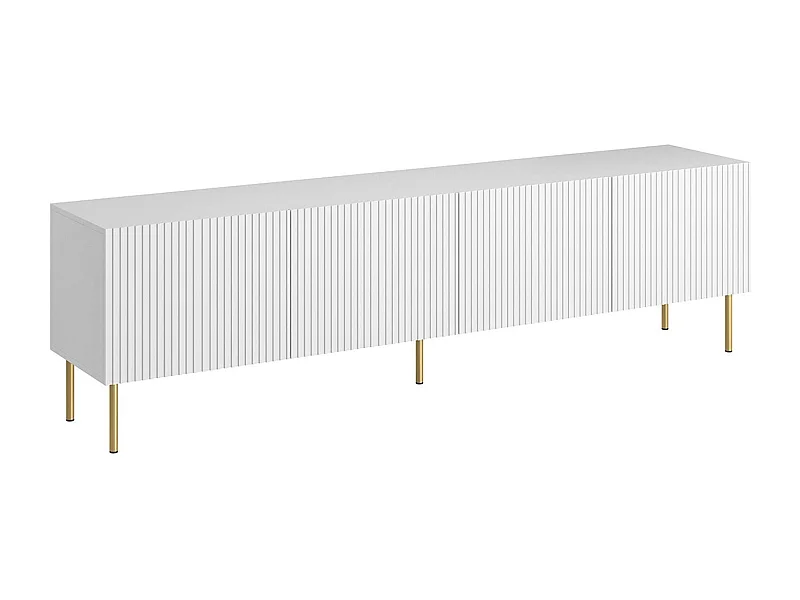 Mobile porta TV Varenna, Madia da salotto con quattro ante battenti, Rialzato da terra, 200x42 h52 cm, Bianco