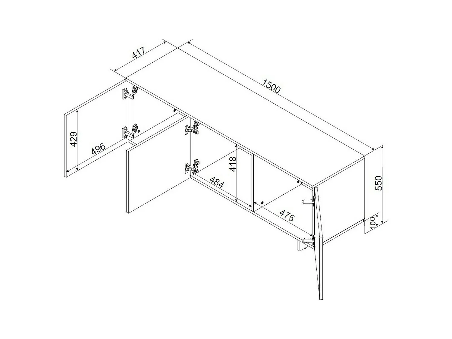 Meuble TV Fundao, une étagère, 41,5x150x55h cm Beige